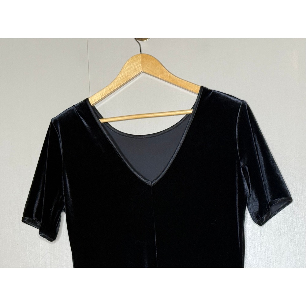 Vintage Nina Piccalino Black Velvet Maxi Dress Side Slit Button Detail Size 10 - Picture 6 of 8